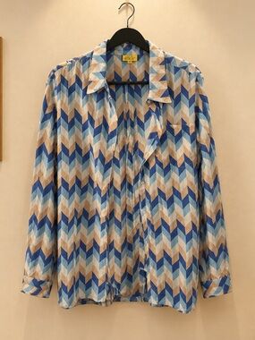 Roberta Roller Rabbit Men's Chevron Shirt Jacket in Blue, Tan & Cream